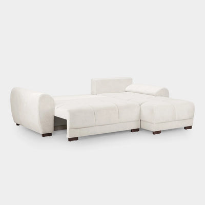 Zara Cream Plush Velvet Universal Corner Sofabed with Storage