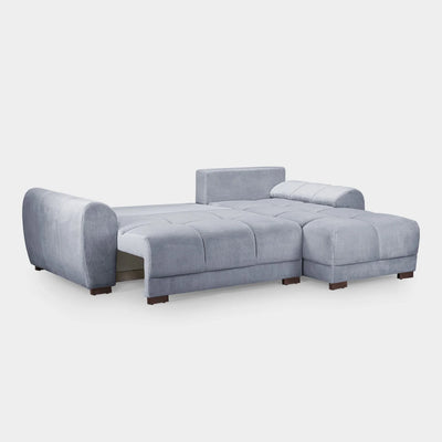Zara Grey Plush Velvet Universal Corner Sofabed with Storage