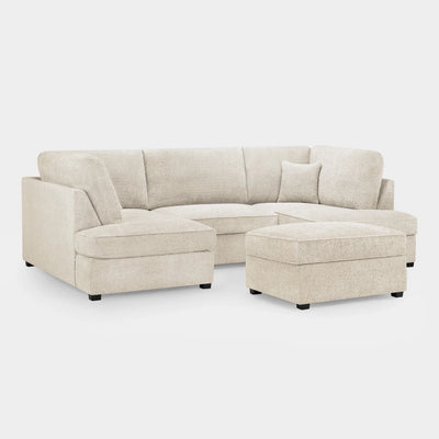 Carnaby Sofa Boucle Beige Fabric U Shape Corner Sofa