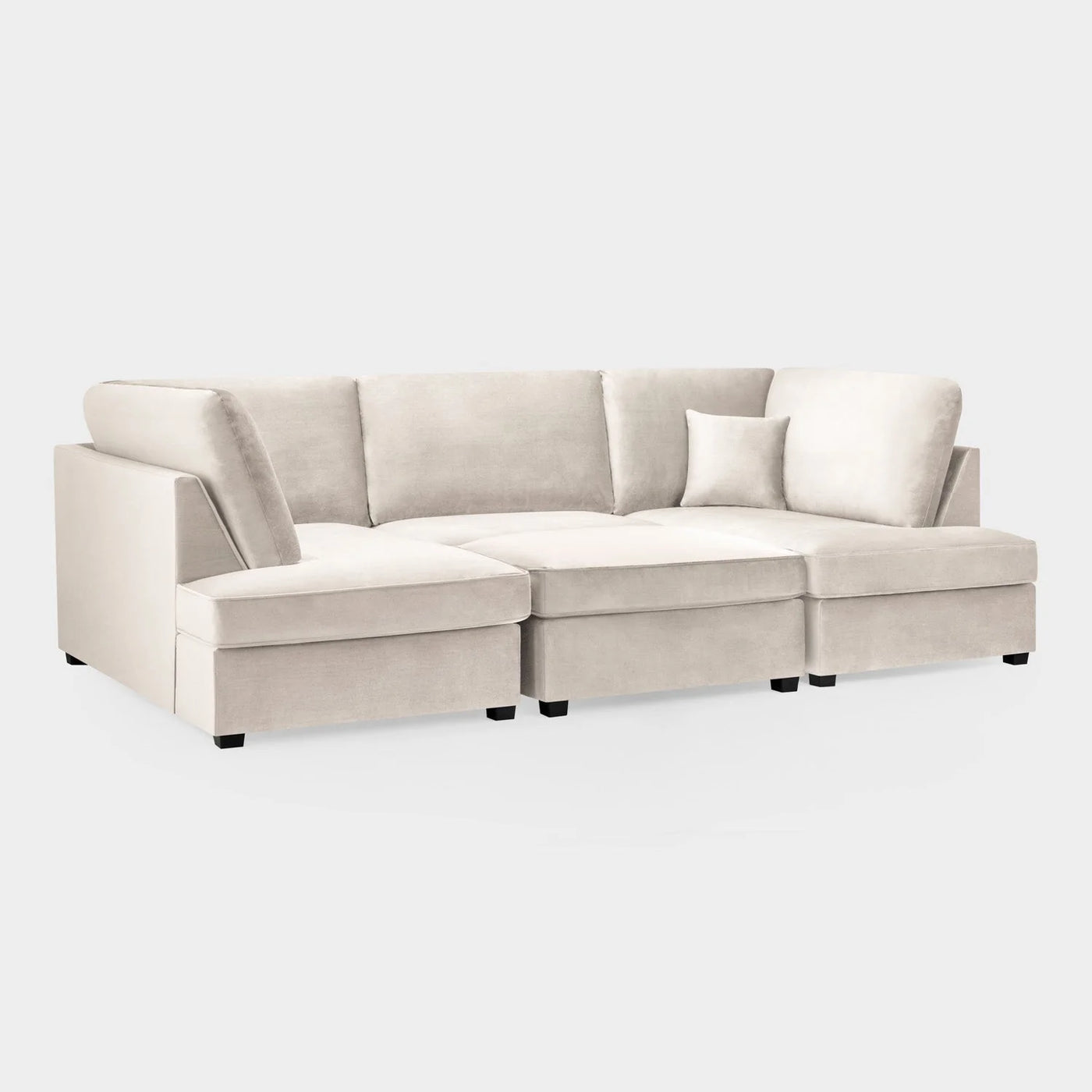 Carnaby Sofa Plush Beige Velvet U Shape Corner Sofa