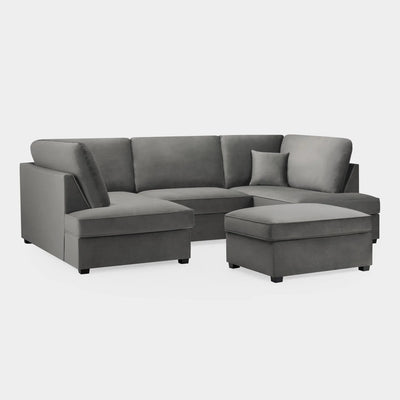 Carnaby Sofa Plush Grey Velvet U Shape Corner Sofa