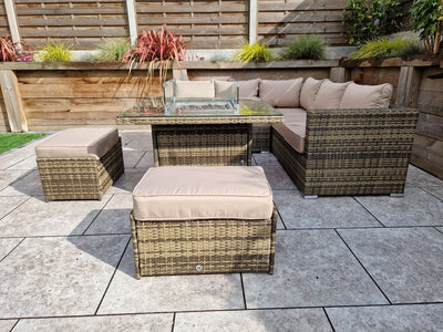 Georgia Mixed Brown Corner Sofa and Fire Pit Dining Table with 2 Stools