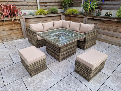 Georgia Mixed Brown Corner Sofa and Fire Pit Dining Table with 2 Stools