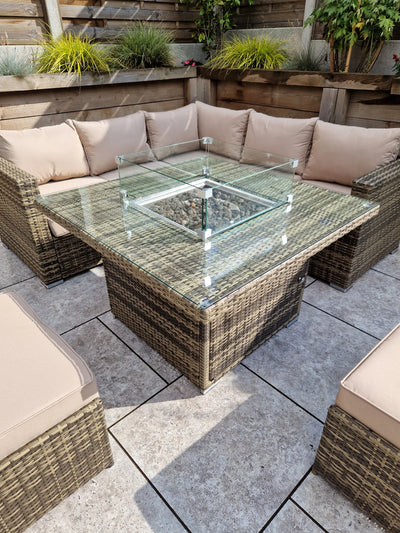 Georgia Mixed Brown Corner Sofa and Fire Pit Dining Table with 2 Stools