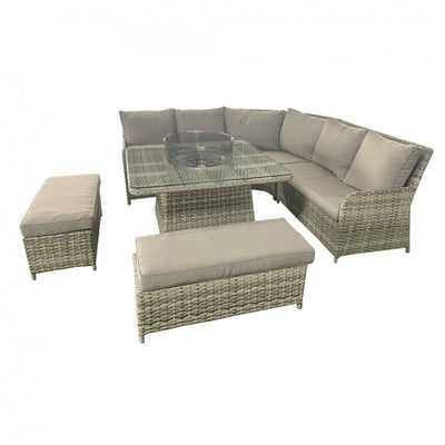 Boxley Outdoor U Shape Grey Garden Sofa Set with Gas Fire Pit Table Powder Coat