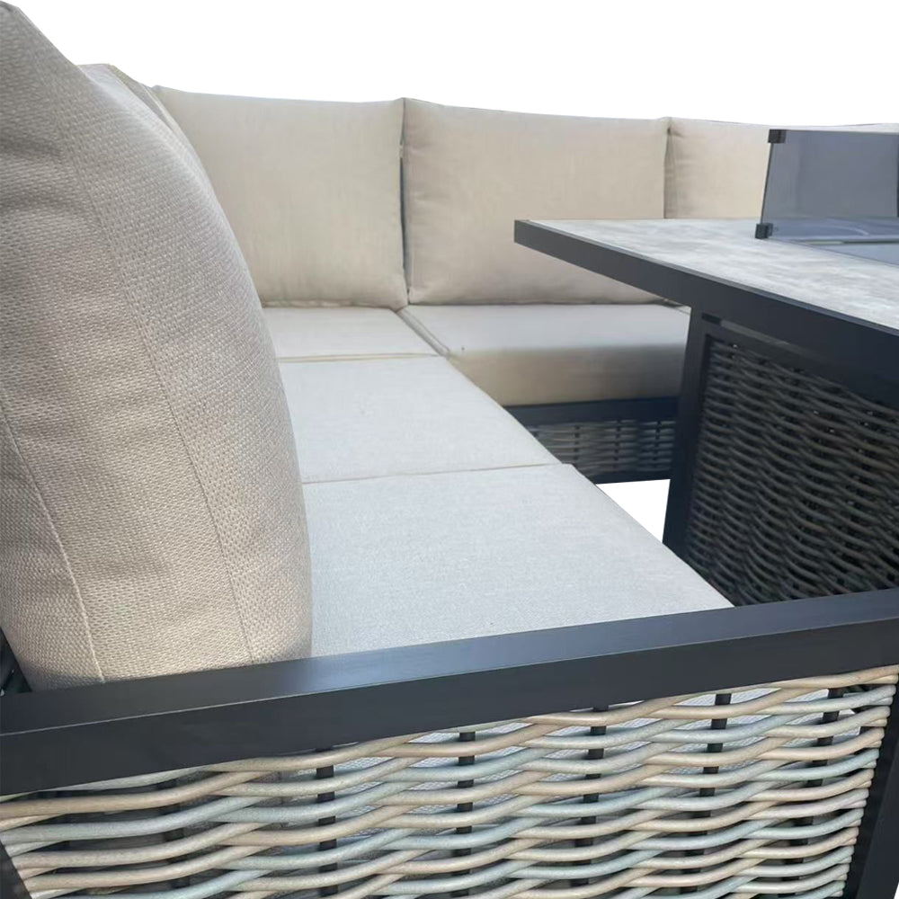Bex Beige Garden Corner Sofa Outdoor Set Table & Cushion Set