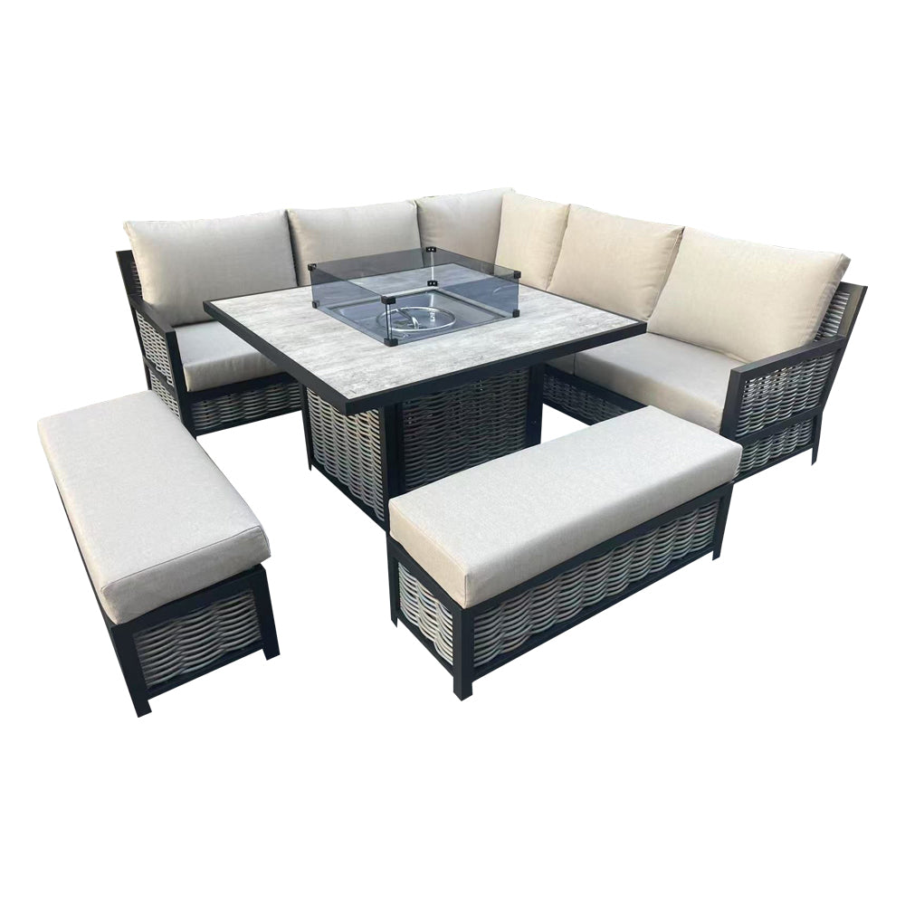 Bex Beige Garden Corner Sofa Outdoor Set Table & Cushion Set