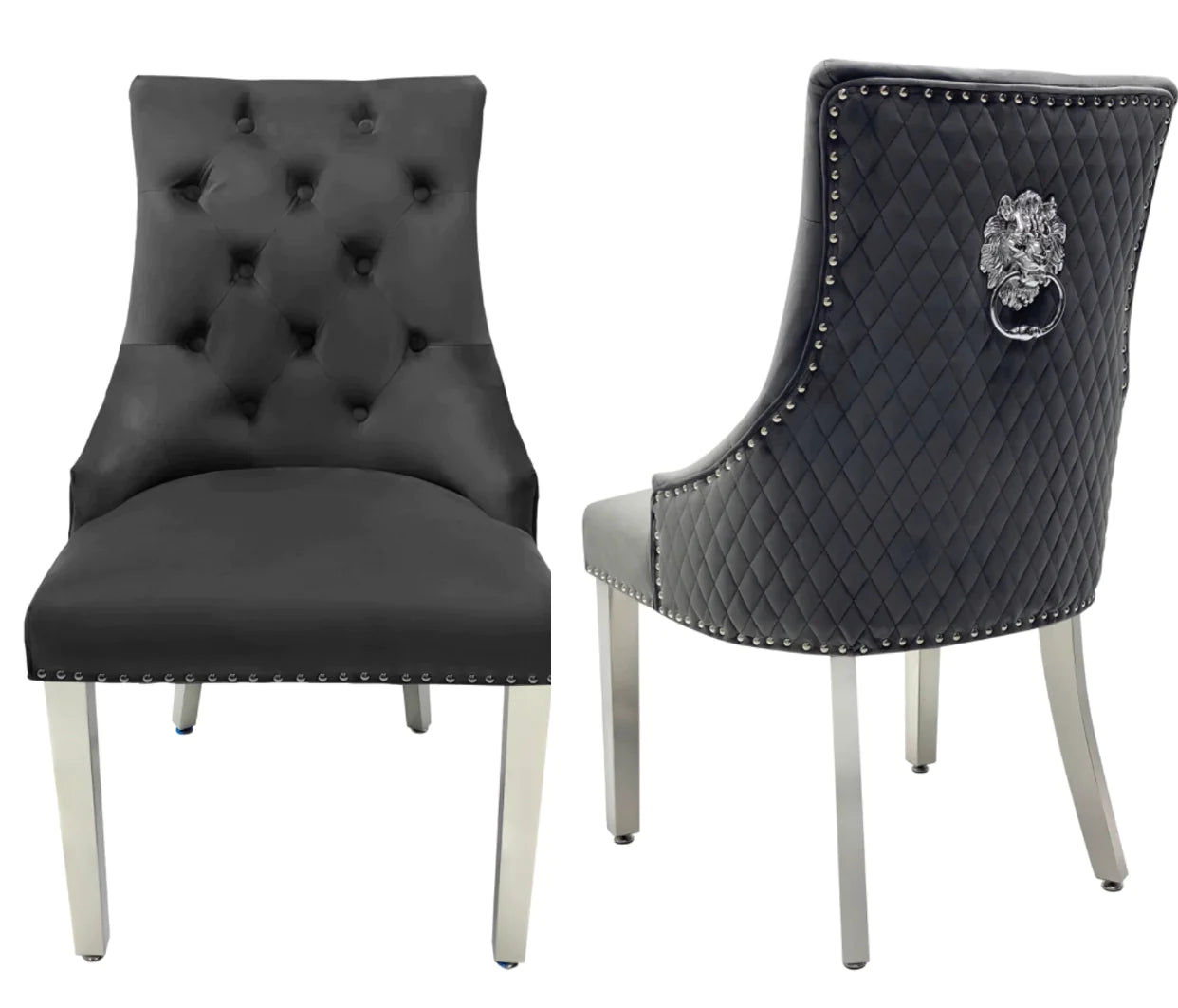Louis Marble & Chrome Dining Table With Quilted Lion Knocker Velvet Chairs & Majestic 140cm Bench