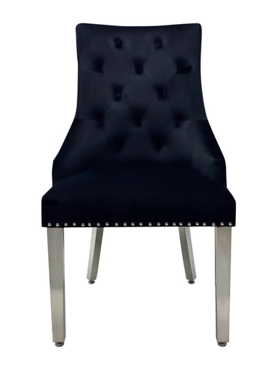 Louis Marble & Chrome Dining Table With Quilted Lion Knocker Velvet Chairs & Majestic 140cm Bench