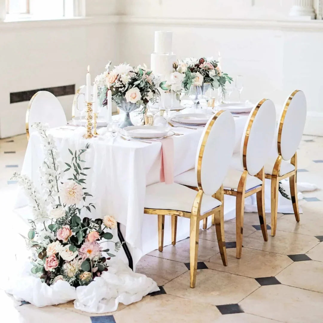 Simone White PU Leather Gold Dining Chair Gold Legs