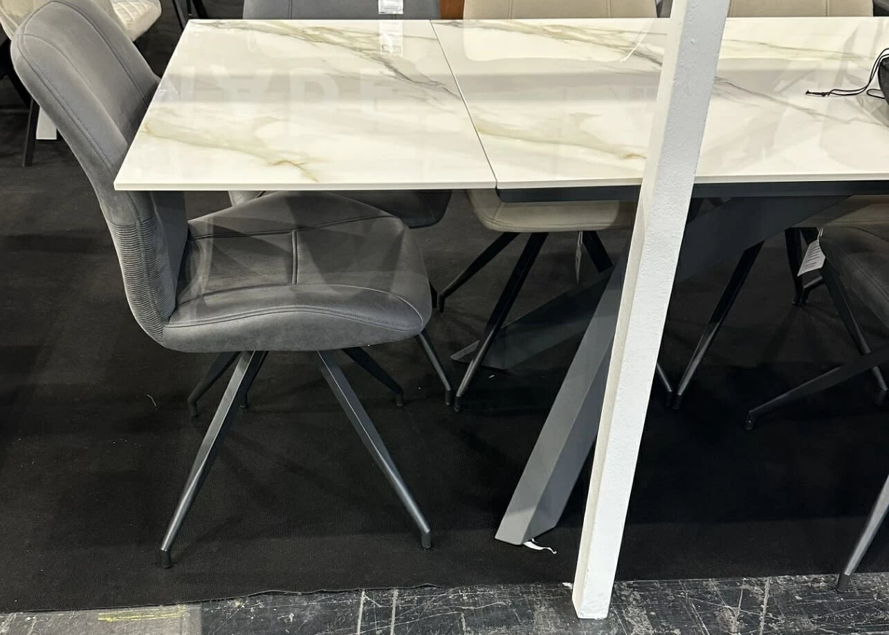 Caso 180-280cm White Kass Gold Ceramic Marble Side Extending Dining Table