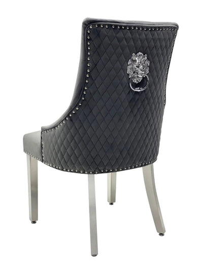 Louis Marble & Chrome Dining Table With Lion Knocker Velvet Chairs & High Back 130cm Bench - Esme Furnishings