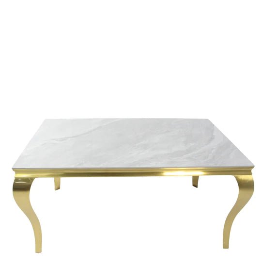 Louis Marble & Gold Dining Table With Florence High Back Velvet Chairs - Esme Furnishings