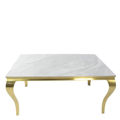Louis Marble & Gold Dining Table With Florence High Back Velvet Chairs - Esme Furnishings