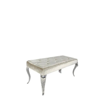 Louis Pandora Marble & Chrome Dining Table With Kensington Button Back Beige Chairs & Bench - Esme Furnishings