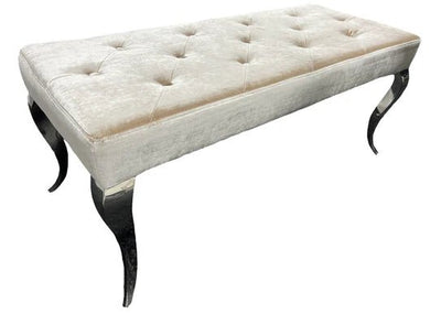 Louis Pandora Marble & Chrome Dining Table With Kensington Button Back Beige Chairs & Bench - Esme Furnishings