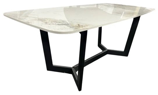 Lucien 180cm White Grey Dining Table With Black Legs - Esme Furnishings