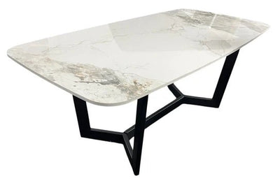 Lucien 180cm White Grey Dining Table With Black Legs - Esme Furnishings