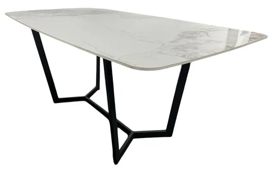 Lucien 180cm White Grey Dining Table With Black Legs - Esme Furnishings