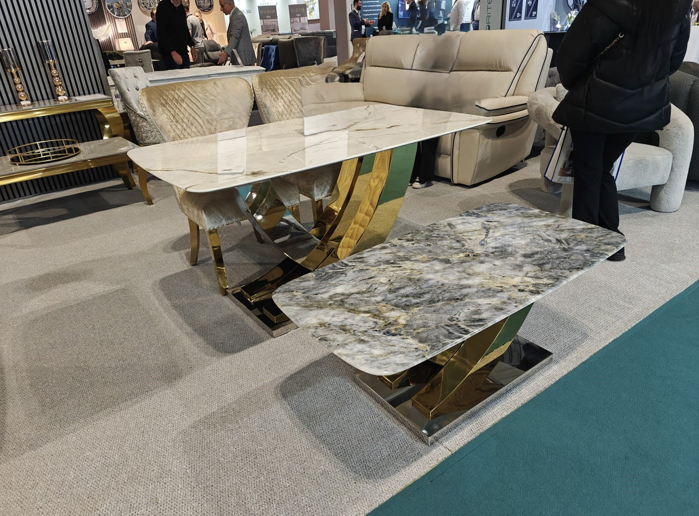 Lucy X Leg Gold Marble 120cm Coffee Table In 2 Colours - Esme Furnishings