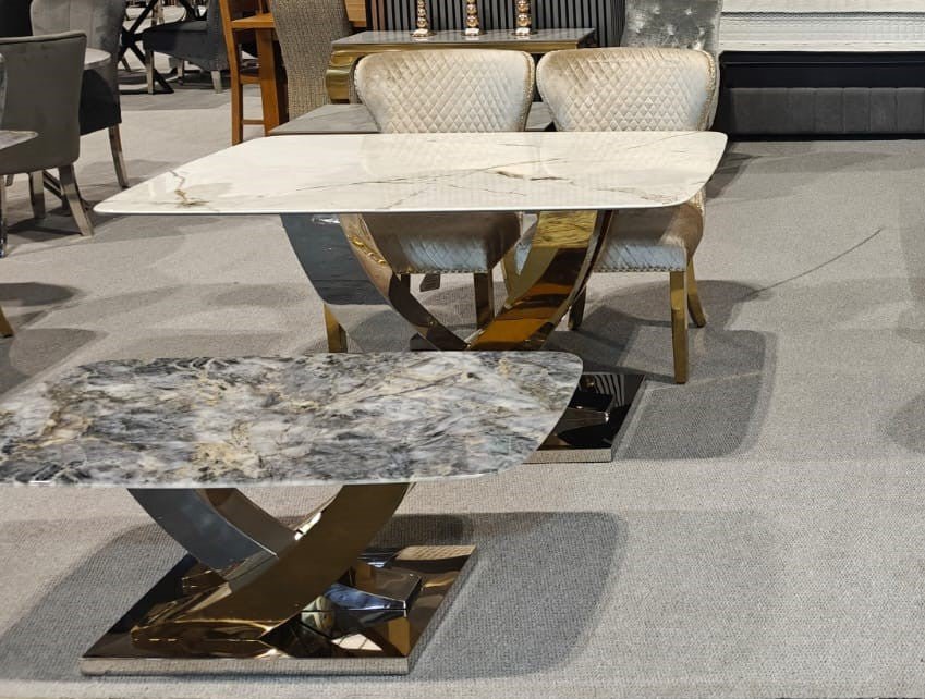 Lucy X Leg Gold Marble 120cm Coffee Table In 2 Colours - Esme Furnishings