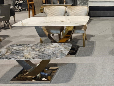 Lucy X Leg Gold Marble 120cm Coffee Table In 2 Colours - Esme Furnishings