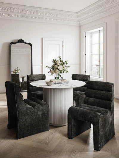 Manhattan Designs Nami Black Velvet Chenille Dining Chair - Esme Furnishings