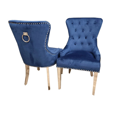 Chrome Ring Knocker Plain Back Tufted Plush Velvet Dining Chair Chrome Legs - 3 Colours
