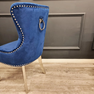 Chrome Ring Knocker Plain Back Tufted Plush Velvet Dining Chair Chrome Legs - 3 Colours