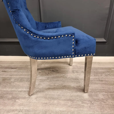 Chrome Ring Knocker Plain Back Tufted Plush Velvet Dining Chair Chrome Legs - 3 Colours