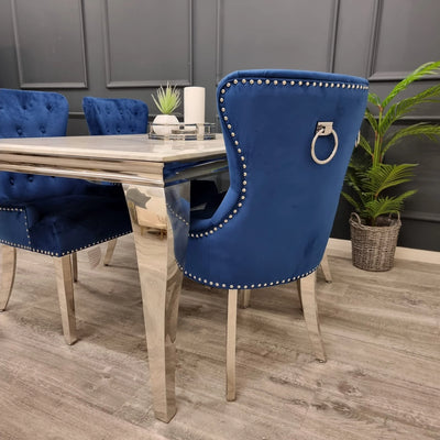 Chrome Ring Knocker Plain Back Tufted Plush Velvet Dining Chair Chrome Legs - 3 Colours