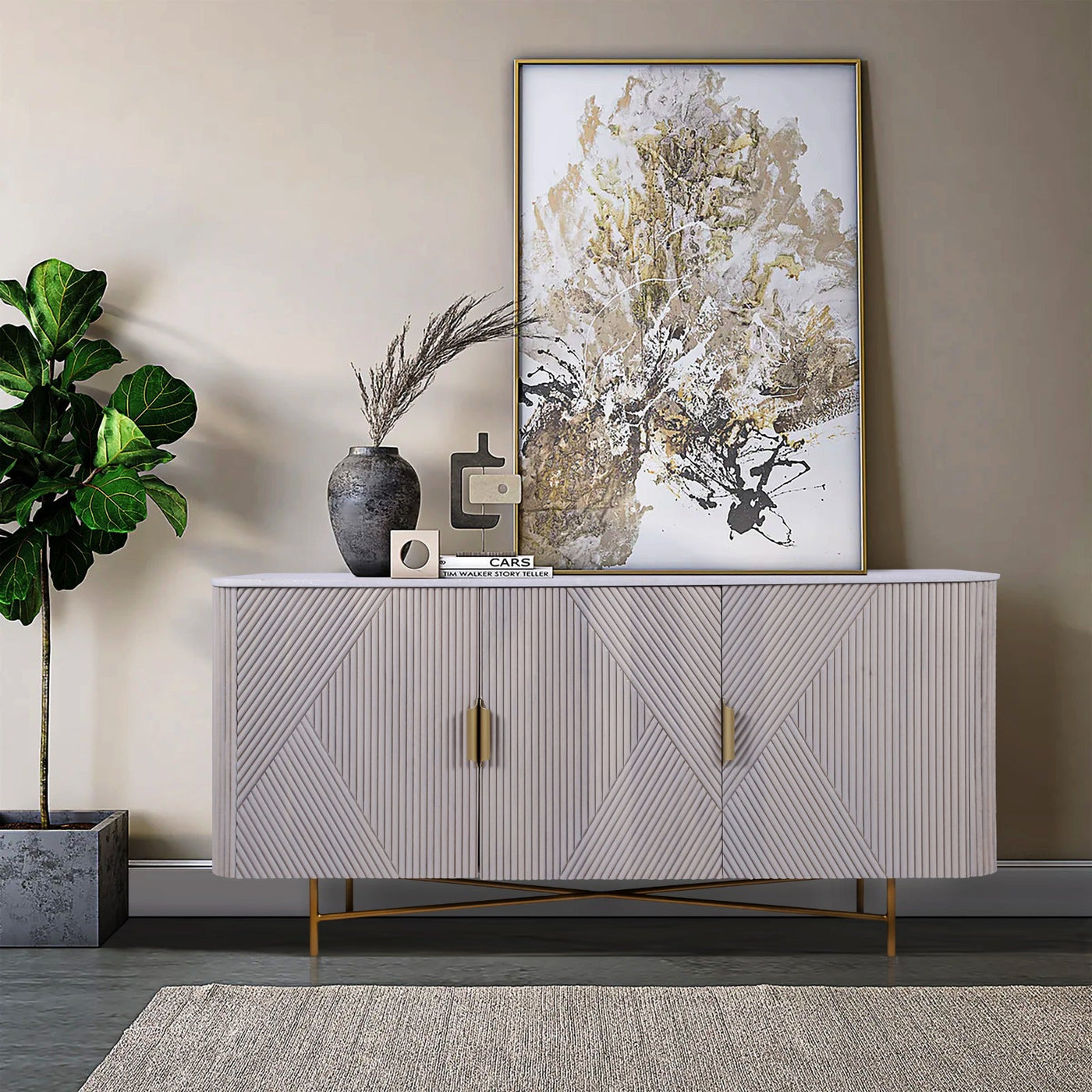 Murano Mango Wood Marble 3 Door Sideboard - Esme Furnishings