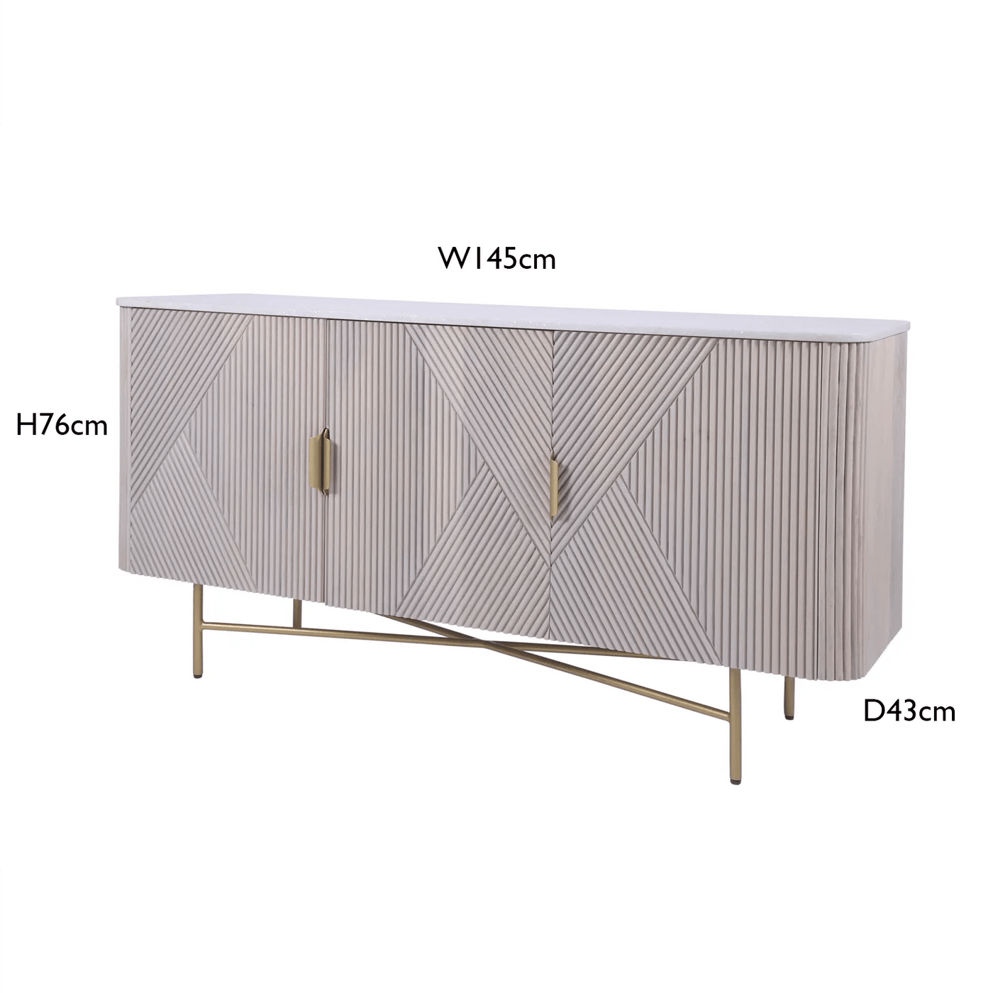 Murano Mango Wood Marble 3 Door Sideboard - Esme Furnishings