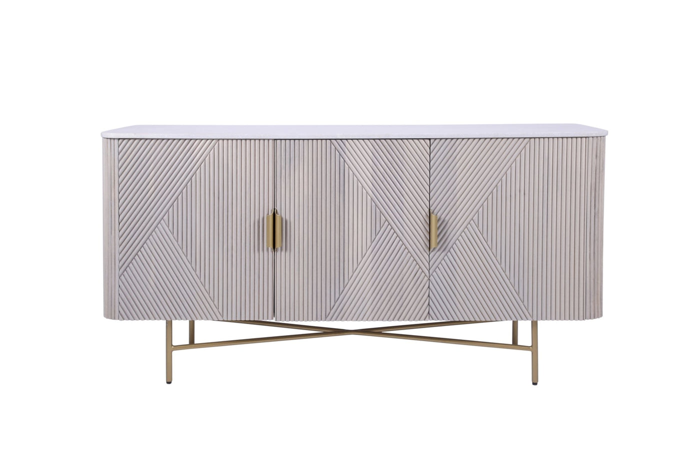 Murano Mango Wood Marble 3 Door Sideboard - Esme Furnishings