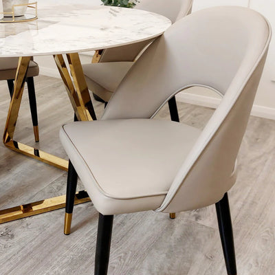 Louis Glass & Gold Dining Table With Astra Velvet / Leather Chairs