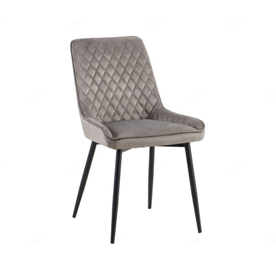 Nina Grey Velvet Quilted Dining Chairs With Black Metal Base - Pairs - Esme Furnishings