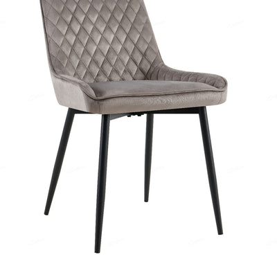 Nina Grey Velvet Quilted Dining Chairs With Black Metal Base - Pairs - Esme Furnishings