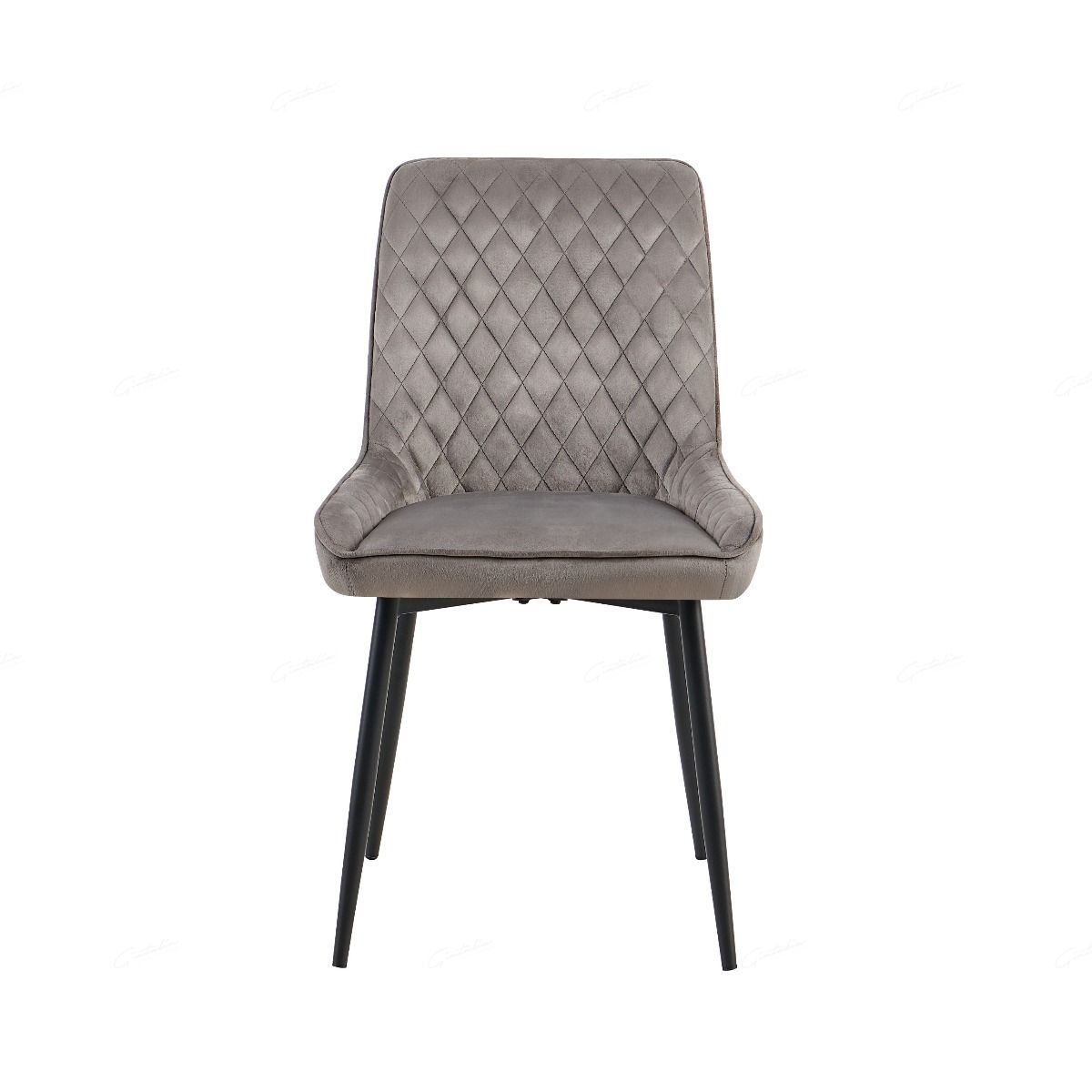 Nina Grey Velvet Quilted Dining Chairs With Black Metal Base - Pairs - Esme Furnishings