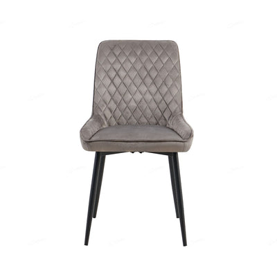 Nina Grey Velvet Quilted Dining Chairs With Black Metal Base - Pairs - Esme Furnishings
