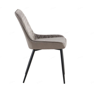 Nina Grey Velvet Quilted Dining Chairs With Black Metal Base - Pairs - Esme Furnishings