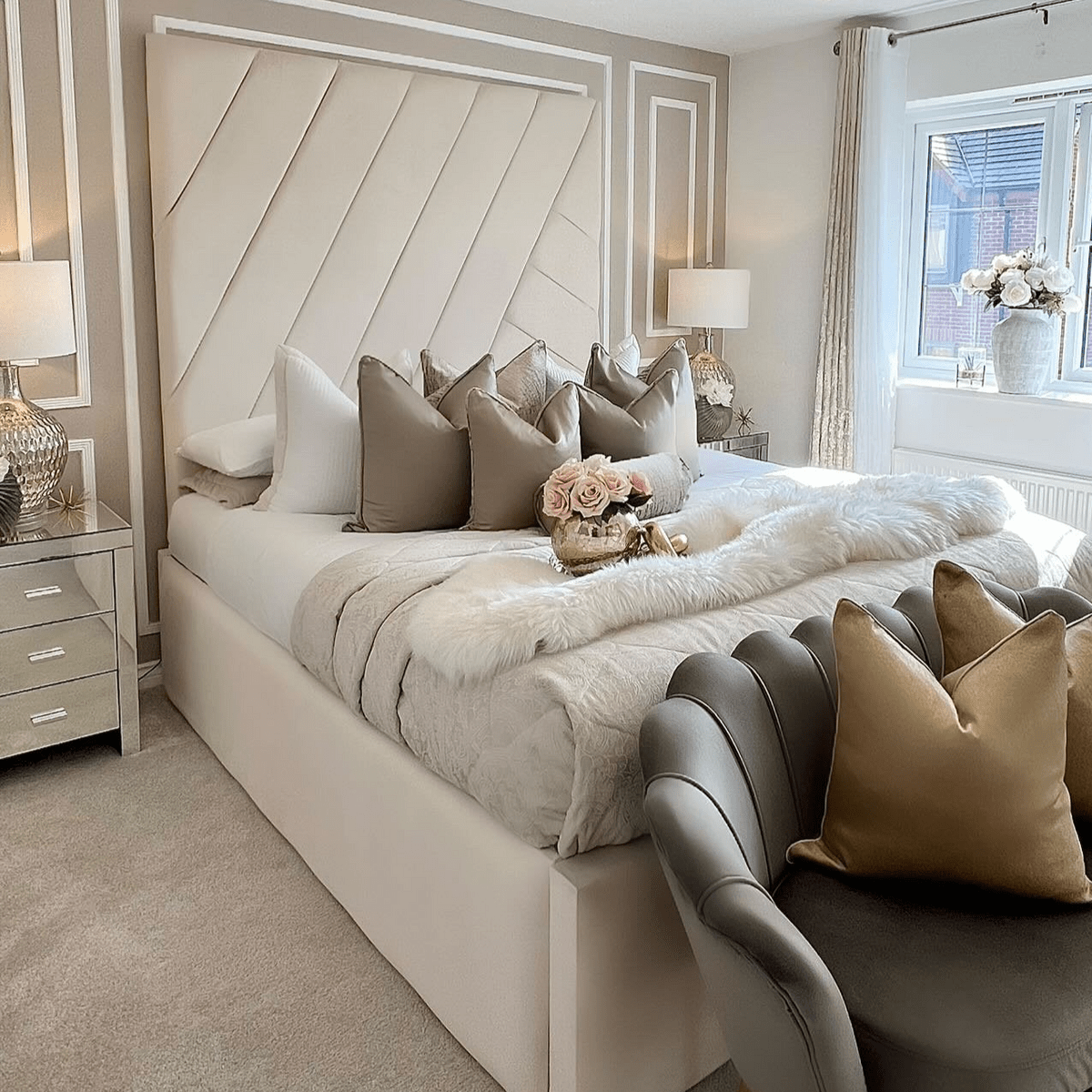Patterned Prestige Tall Headboard Bed - Esme Furnishings