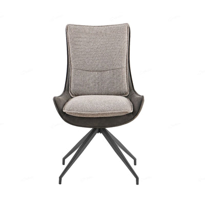 Plush Beige Contrasting Fabric Swivel Dining Chairs With Black Metal Base - Pairs -