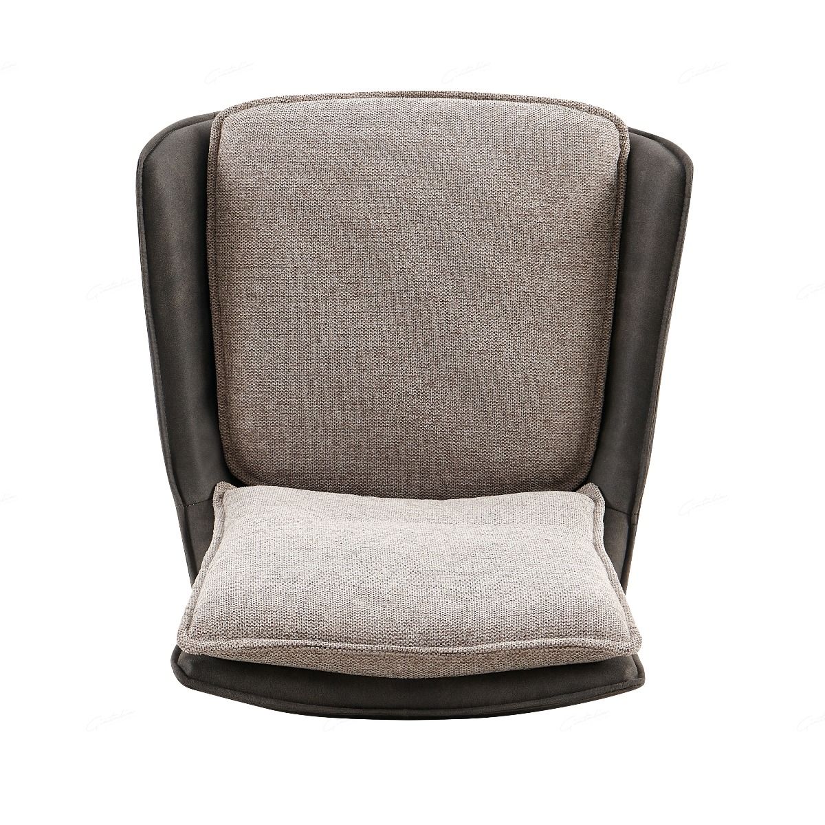 Plush Beige Contrasting Fabric Swivel Dining Chairs With Black Metal Base - Pairs -