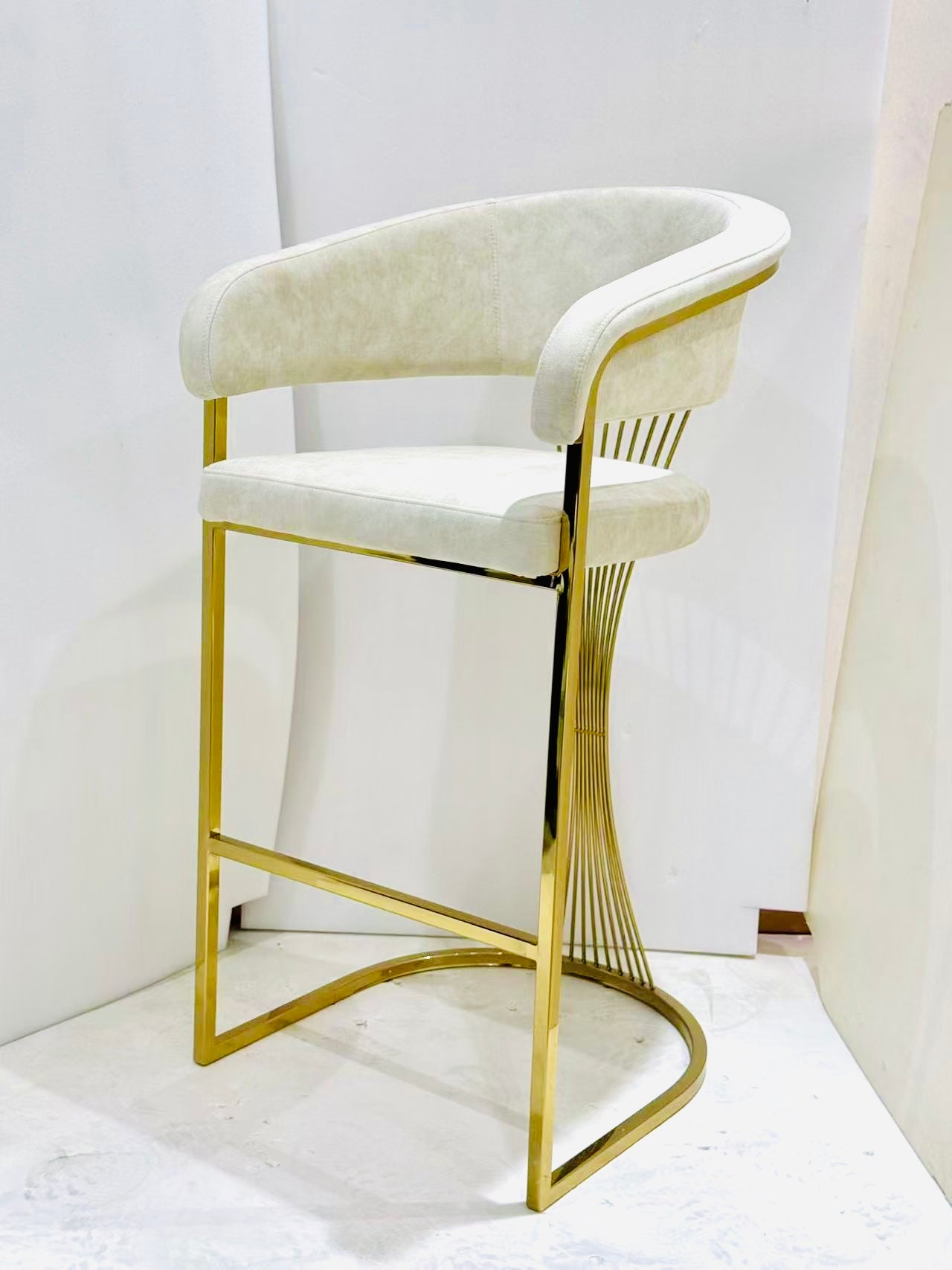 Porto Luxury Cream & Gold Velvet Bar Stool Gold Legs - Esme Furnishings