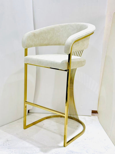 Porto Luxury Cream & Gold Velvet Bar Stool Gold Legs - Esme Furnishings