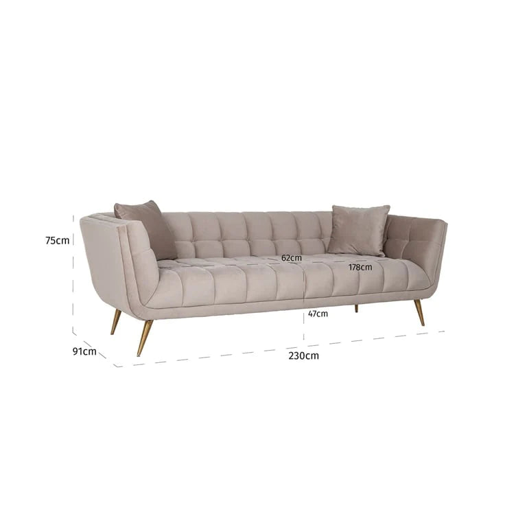 Richmond Interiors Khaki Velvet Sofa with Brushed Gold Legs
