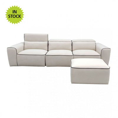 Zara Cream Fabric Black Piping 3 Seater Sofa + Footstool