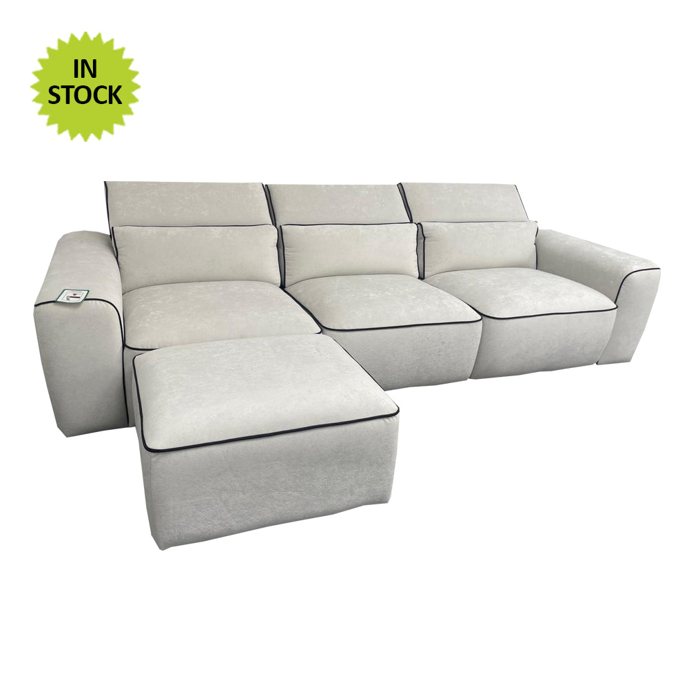 Zara Grey Fabric Black Piping 3 Seater Sofa + Footstool