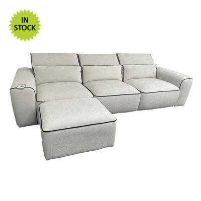 Zara Grey Fabric Black Piping 3 Seater Sofa + Footstool