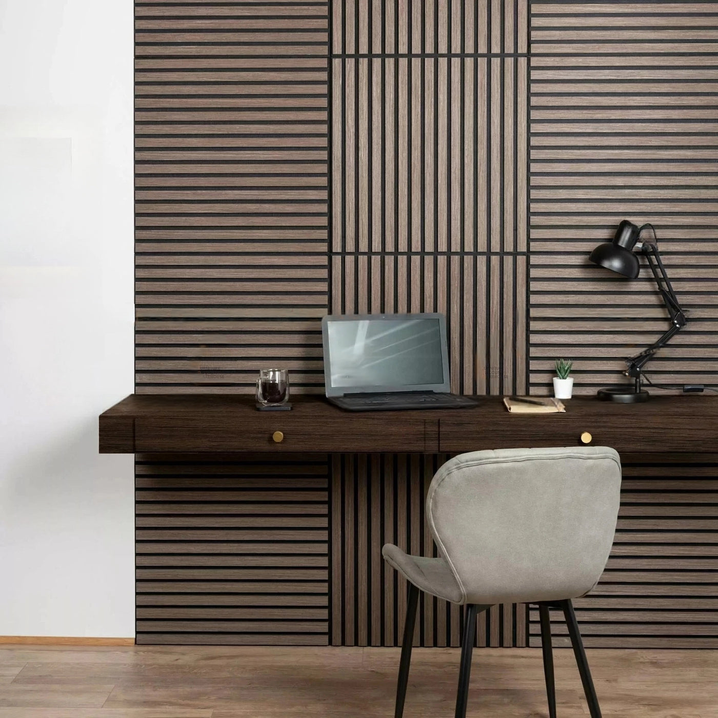 Pack of x4 Walnut 60x60cm Acoustic Square 3D Slatted Wood Wall Panel Box